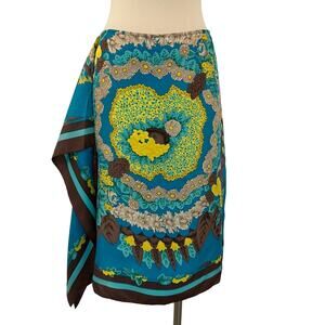 BCBGMaxazria Silk Printed Turquoise Skirt Multicolor Size M